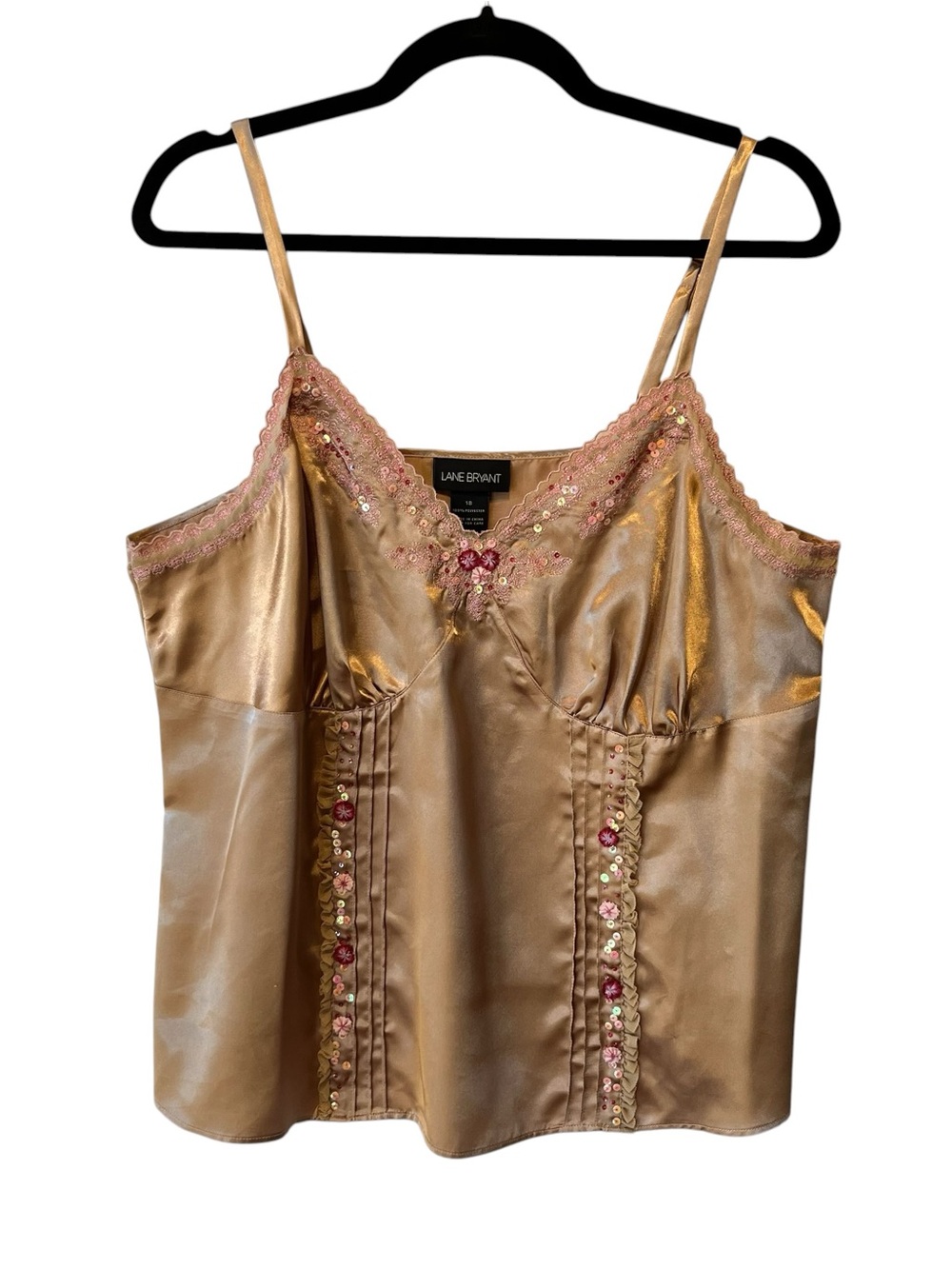 Lane Bryant Camisole 18 Gold Satin Sequin Y2K 90s Strappy Sleeveless tank top